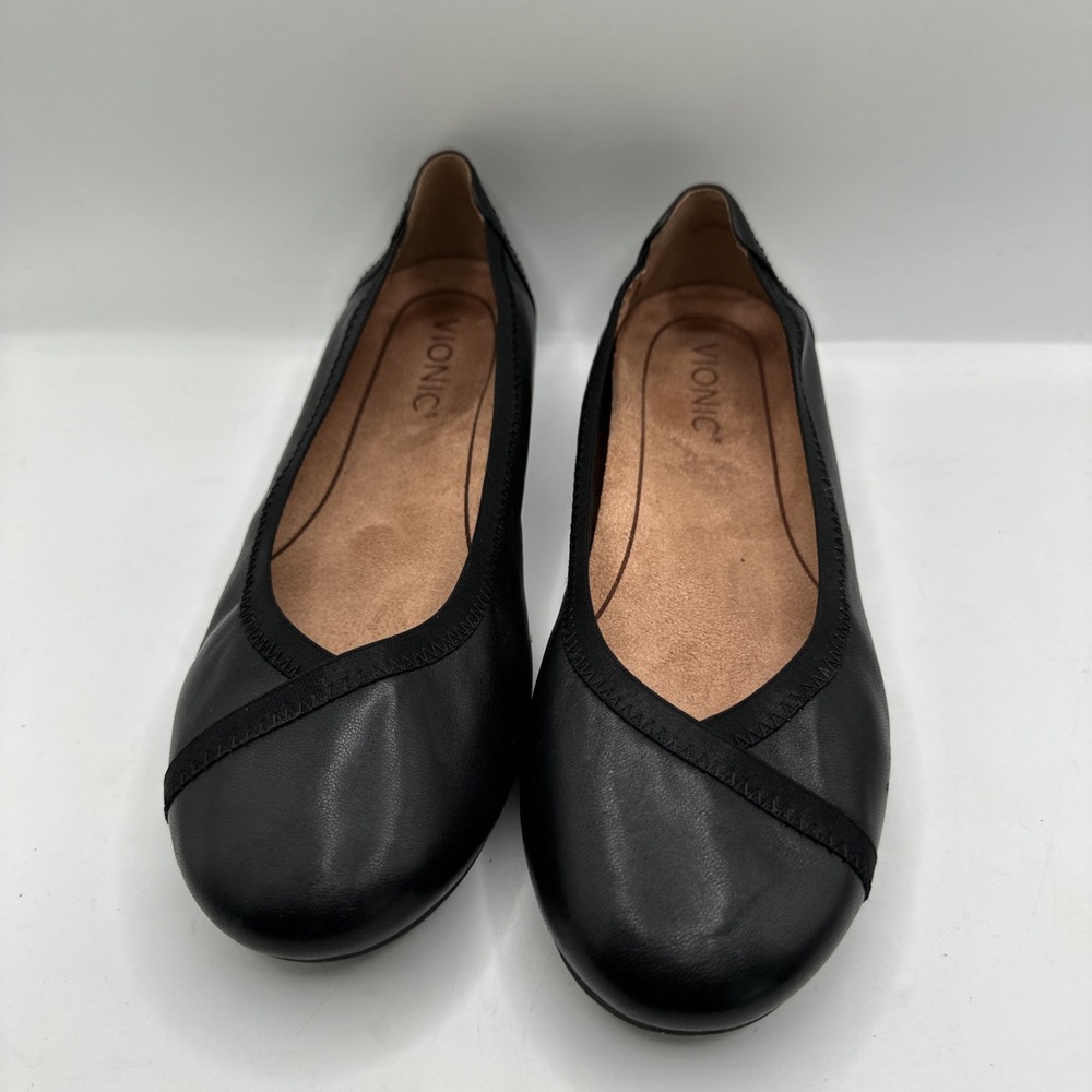 Vionic Women's Caroll Black Leather‎ Ballet Flats Shoes Size 6.5 - Picture 3 of 7